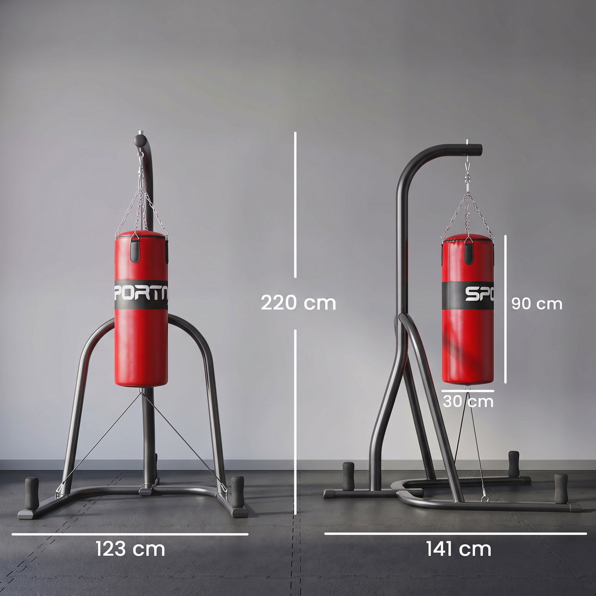 SPORTNOW Punching Bag with Stand for Adults, Freestanding Boxing Stand with Heavy Bag and Weight Plate Storage, Red