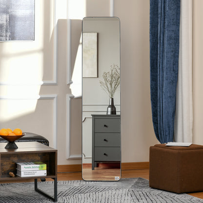 HOMCOM Full Length Mirror, 156 x 37 cm Rectangular Full Body Mirror with Stand, Floor Standing, Hanging or Leaning Against Wall for Bedroom Cloakroom, Black