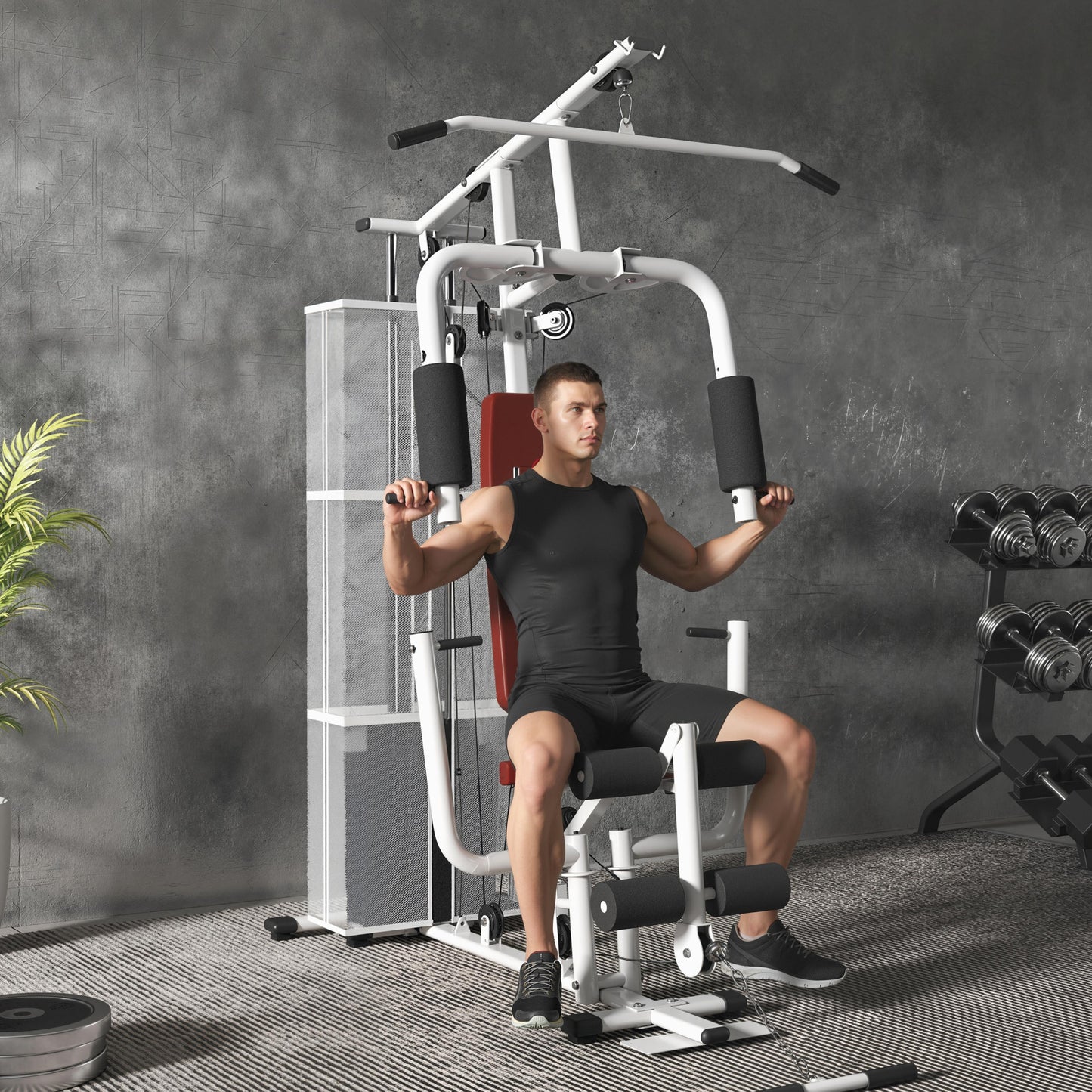 HOMCOM Home Multi Gym Large Multifunction Sturdy Strength Training Machine for Home Workout, White--ChewyGames-ChewyGames