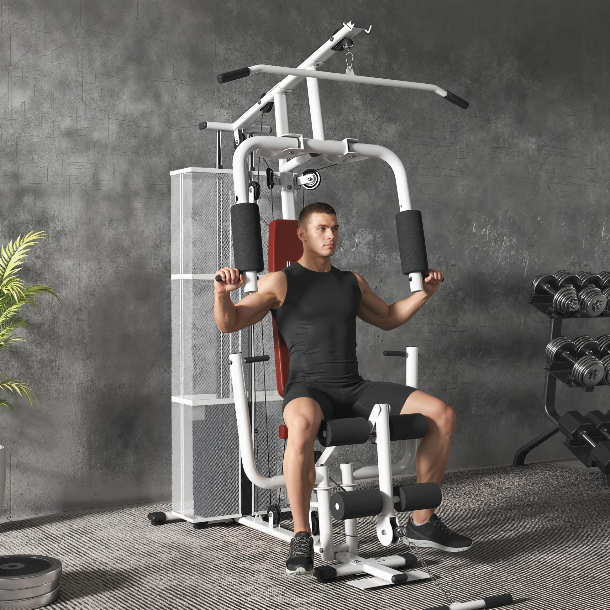 HOMCOM Home Multi Gym Large Multifunction Sturdy Strength Training Machine for Home Workout, White--ChewyGames-ChewyGames