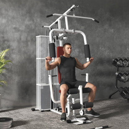 HOMCOM Home Multi Gym Large Multifunction Sturdy Strength Training Machine for Home Workout, White--ChewyGames-ChewyGames