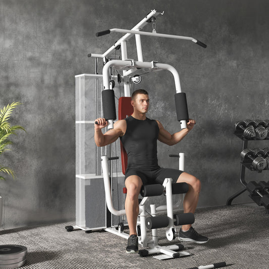 HOMCOM Home Multi Gym Large Multifunction Sturdy Strength Training Machine for Home Workout, White--ChewyGames-ChewyGames