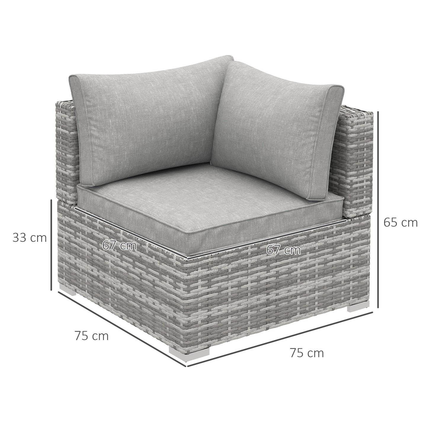 Outsunny Outdoor PE Rattan Corner Sofa, Garden Wicker Furniture Single Sofa Chair w/ Cushions, Light Grey--ChewyGames-ChewyGames