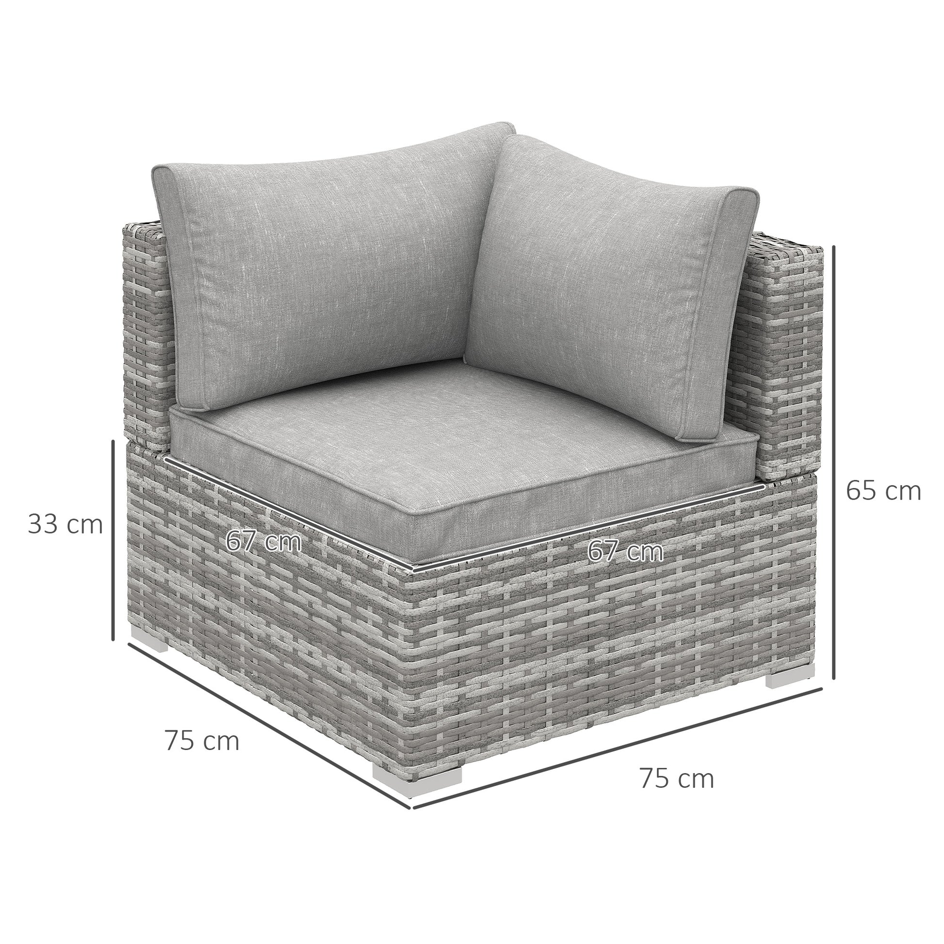 Outsunny Outdoor PE Rattan Corner Sofa, Garden Wicker Furniture Single Sofa Chair w/ Cushions, Light Grey--ChewyGames-ChewyGames