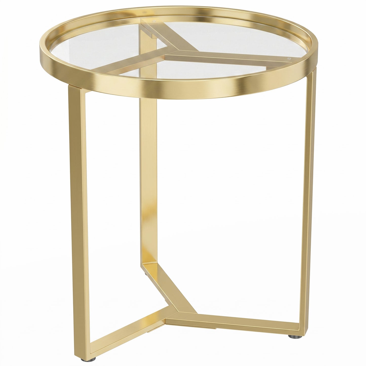 HOMCOM Round Side Table with Tempered Glass Top and Geometric Metal Frame for Small Space, Gold Tone