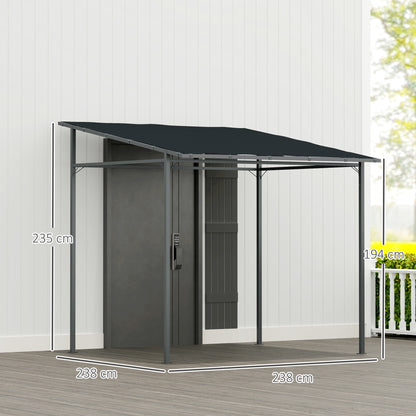 Outsunny 2.4 x 2.4 m Wall Mounted Pergola Gazebo with PA Coating Fabric and Metal Frame, UPF30+, Lean to Garden Gazebo, Wind Resistant Outdoor Sun Shade Shelter for Garden, Deck, Dark Grey