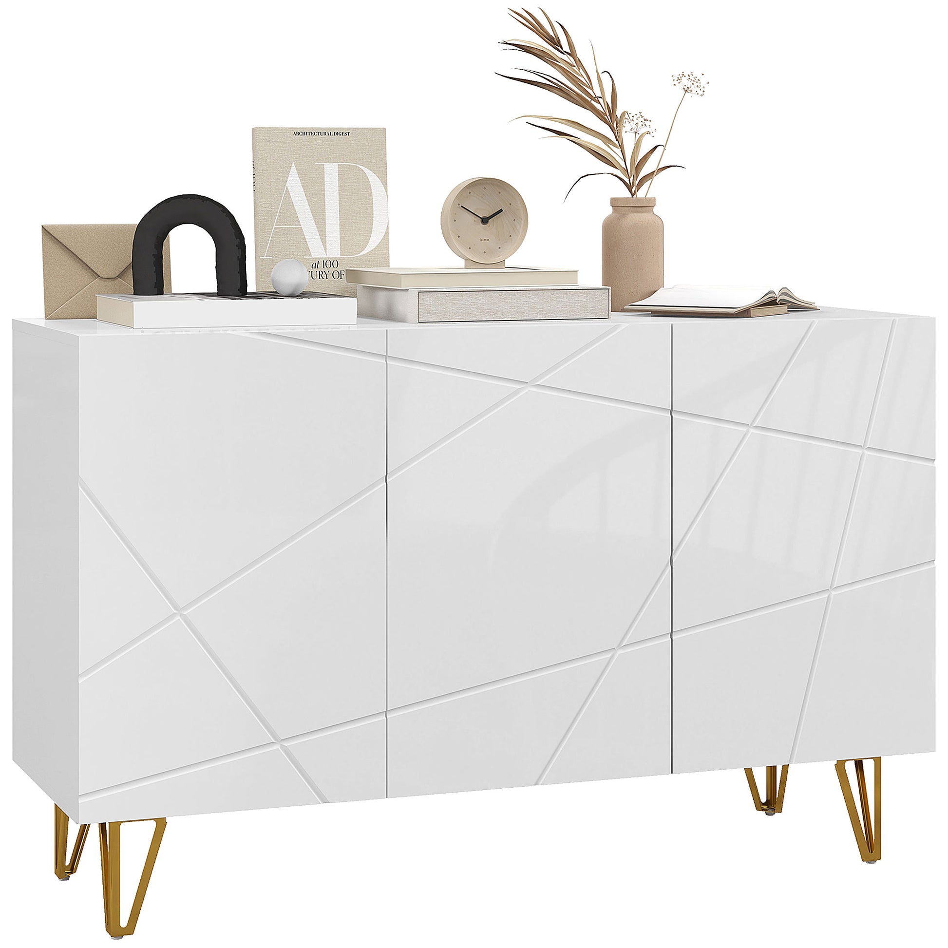 HOMCOM Modern Luxe High Gloss Sideboard, with Hairpin Legs - White-Sideboards-ChewyGames-ChewyGames