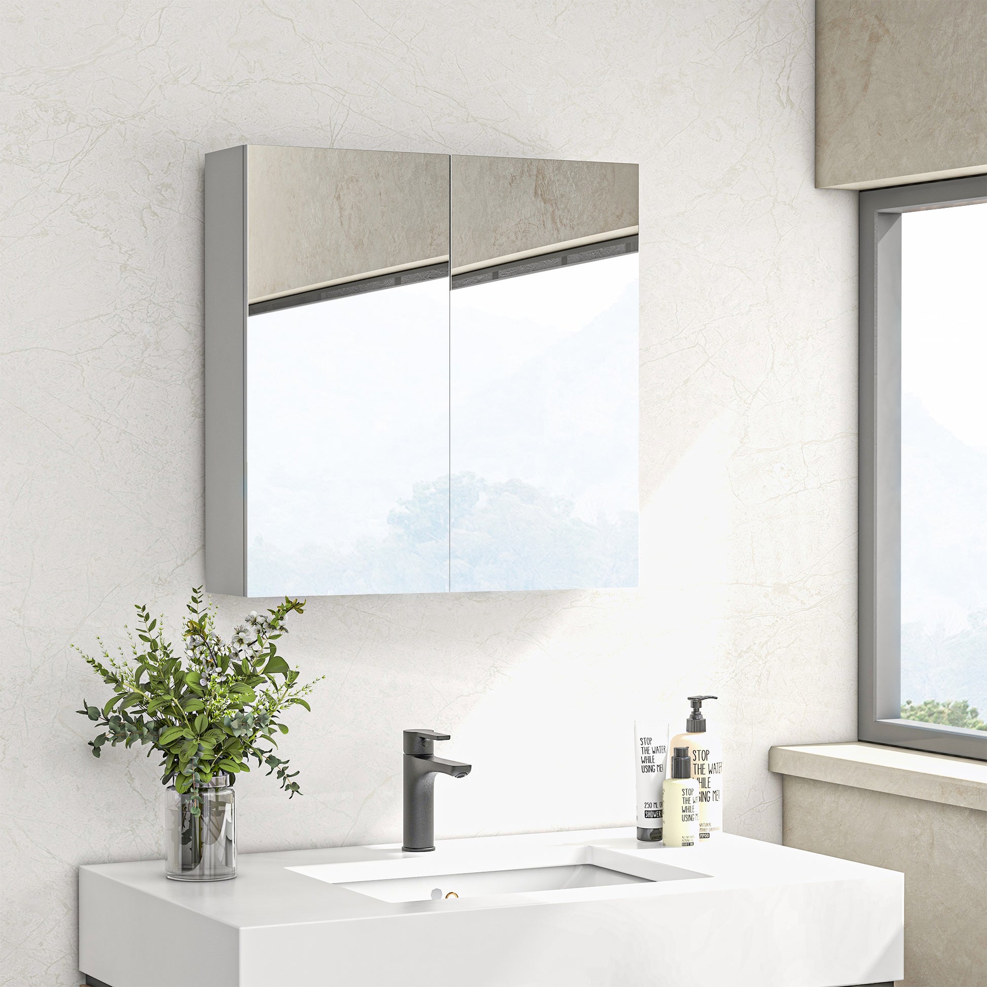 kleankin Bathroom Mirror Cabinet, Wall Mounted Bathroom Storage Cupboard with Adjustable Shelf, 60W x 15D x 60Hcm, High Gloss White-Medicine Cabinets-ChewyGames-ChewyGames