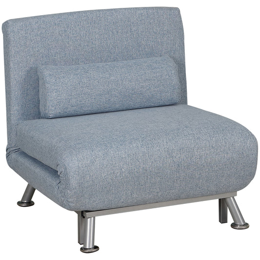 HOMCOM Single Sofa Chair Bed, Linen Fabric 3-in-1 Convertible Sleeper Chair with 5-Position Adjustable Backrest, 75cm Wide Seat, Pillow for Living Room, Bedroom, Sky Blue
