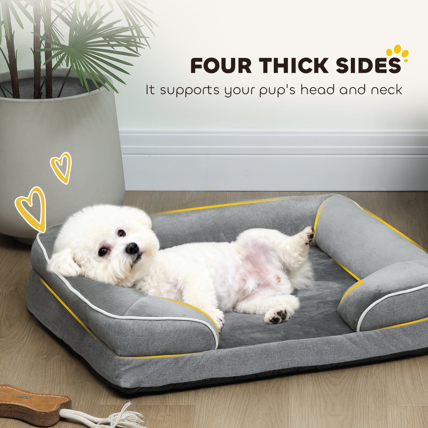 PawHut Dog Sofa Bed, Washable Pet Bed with Removable Cover and Non-Slip Bottom for Cats and Small Dogs, Grey