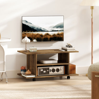 HOMCOM Modern TV Cabinet Stand Storage Shelves Table Mobile Bedroom Furniture Bookshelf Bookcase Walnut