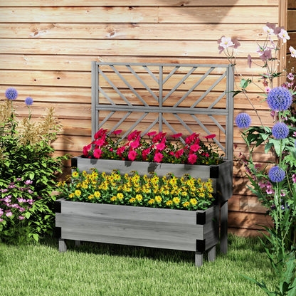 Outsunny Raised Garden Bed with Trellis, 2-Tier Wooden Elevated Planter Box  for Vegetables, Flowers, Herbs, Grey--ChewyGames-ChewyGames