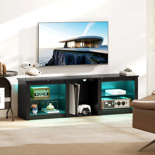 HOMCOM 65" TV Stand, with LED Lights and Storage - Black