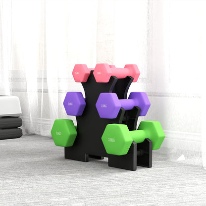 SPORTNOW Hex Dumbbells Set with Dumbbell Rack, Hand Weights for Strength Training Weight Lifting,  2 x 1kg, 2 x 2kg, 2 x 3kg