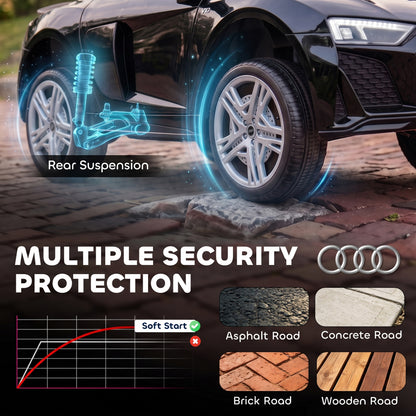 AIYAPLAY Licensed Audi R8 Spyder 12V Electric Car for Kids with Remote Control, Dual Motors, Rear Suspension, Soft Start, Black