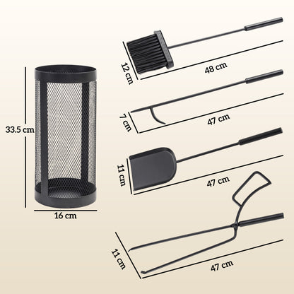 Outsunny 5-Piece Fireplace Tools Set with Mesh Basket, Indoor Outdoor Fireside Accessories for Fireplaces, Fire Pits, Black