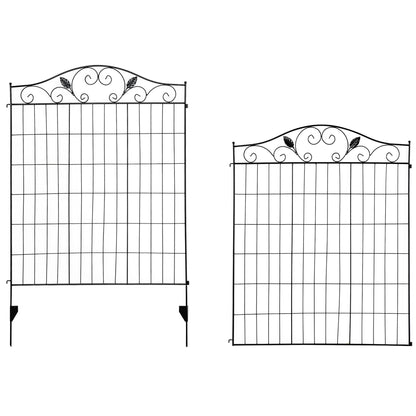 Outsunny Set of 2 Decorative Garden Fence, 8 Panels Metal Picket Fence, Versatile Shapes for Patio Lawn, 365cm x 112cm, Black