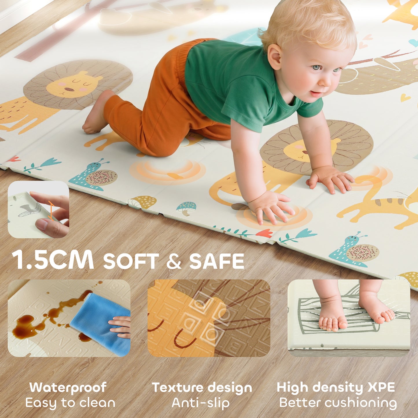 AIYAPLAY Baby Play Mat, Double Sideded Foldable Kids Crawling Mat, Reversible & Waterproof, Animal--ChewyGames-ChewyGames