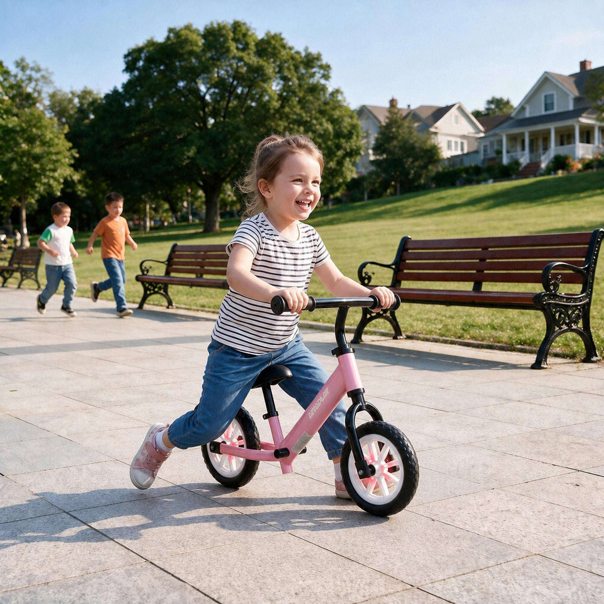 AIYAPLAY 11.2" Balance Bike for 2-5 Years, Toddler Bike with Lighting Wheels, Adjustable Seat & Handlebar, 360° Steering, Pink