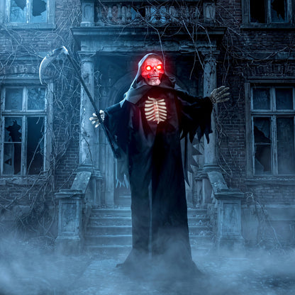 HOMCOM 170cm Life Size Animated Grim Reaper Halloween Decoration, Scary Halloween Animatronics Decor with Sound Touch Activated