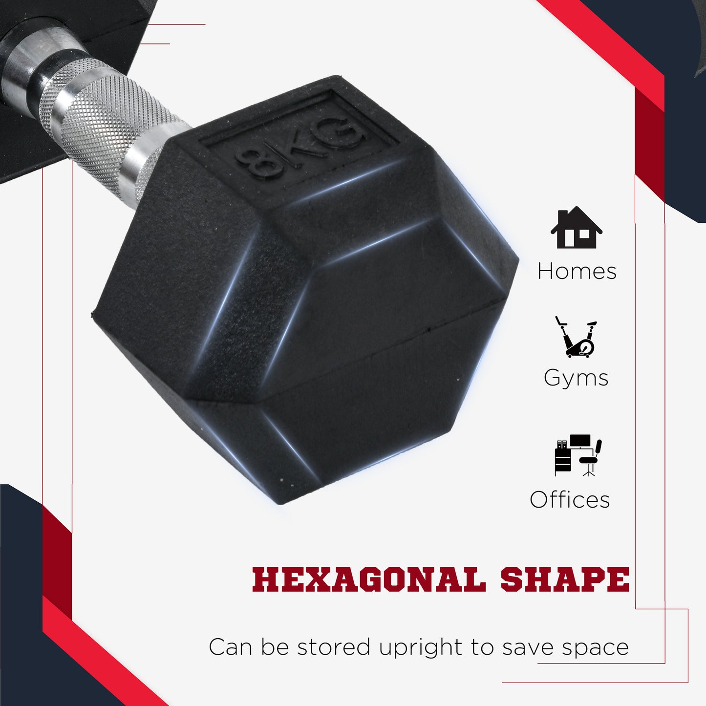 HOMCOM 2x8kg Hex Dumbbell Rubber Weights Sets Hexagonal Gym Fitness Lifting Home-Dumbbells-ChewyGames-ChewyGames