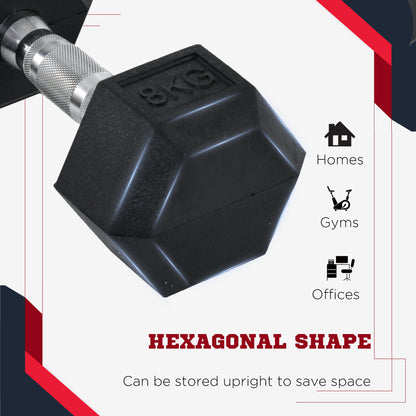 HOMCOM 2x8kg Hex Dumbbell Rubber Weights Sets Hexagonal Gym Fitness Lifting Home-Dumbbells-ChewyGames-ChewyGames