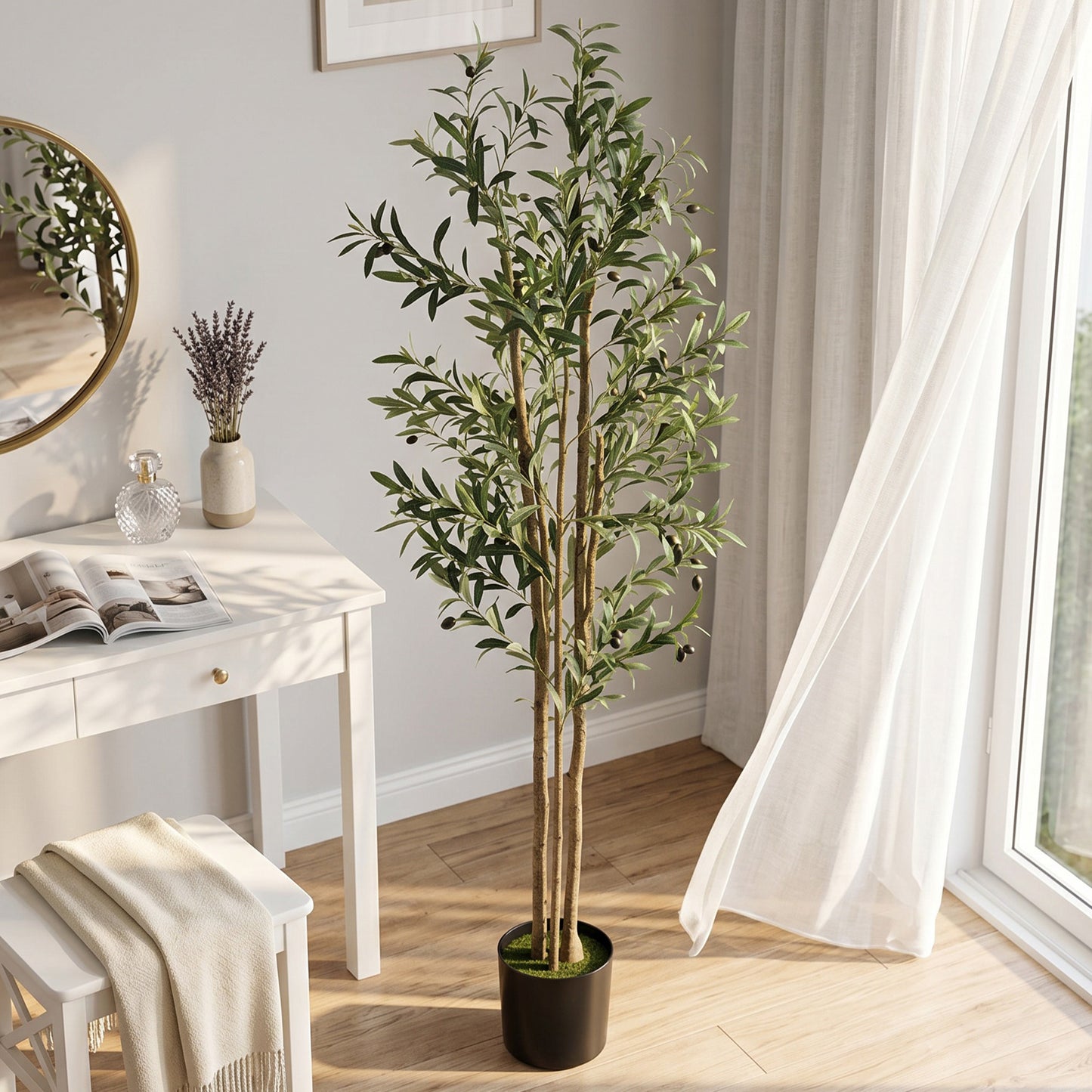 HOMCOM Decorative Artificial Plant, 175 cm Silk Olive Tree with 787 Leaves in Cement Pot, Fake Plant