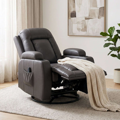 HOMCOM PU Leather Recliner Chair, Recliner Armchair with Extended Footrest, Cup Holders and Side Pockets, Dark Brown
