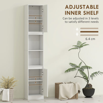 HOMCOM Narrow Bathroom Cabinet, Slim Bathroom Storage Unit with Open Compartment, Freestanding Storage Cupboard with Adjustable Shelves for Small Spaces, 30 x 24 x 170 cm, White