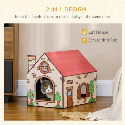 PawHut Two-In-One Cat House, Cat Scratching Board with Scratcher, Catnip, Cat Cardboard Scratcher for Indoor Cats--ChewyGames-ChewyGames