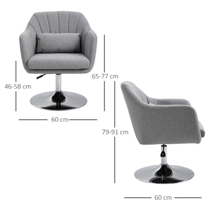 HOMCOM Swivel Accent Chair, Linen Fabric Tub Vanity Chair, Modern Armchair with Adjustable Height and Lumbar Support for Living Room Bedroom Salon Make up Room Dressing Table, Light Grey