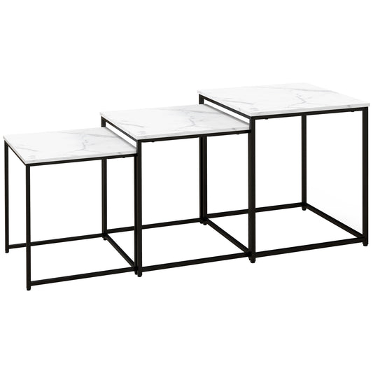 HOMCOM Three Nest of Tables, Marble Effect Finish
