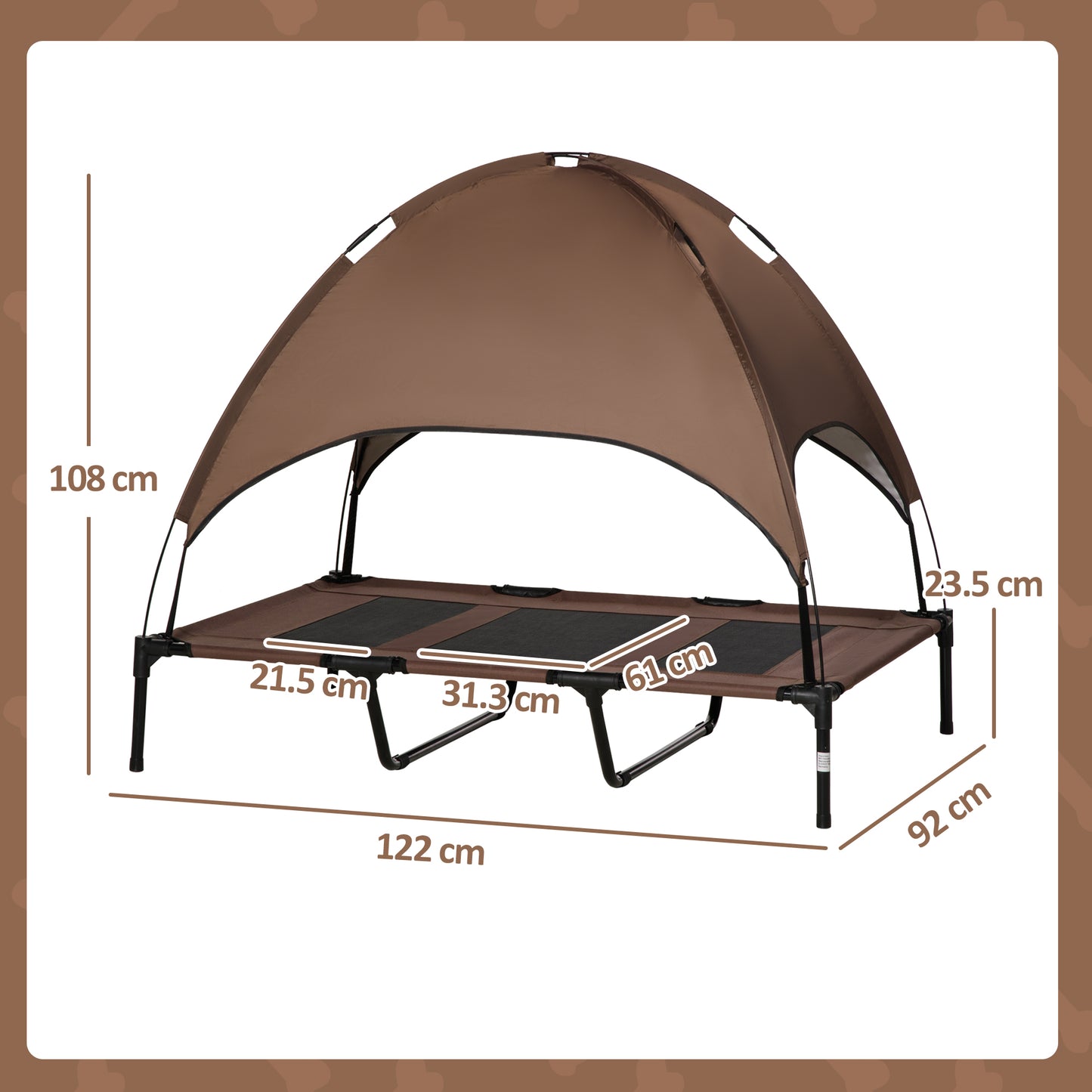 PawHut Outdoor Dog Bed with Removable Canopy, Portable Raised Dog Bed for Camping, Garden & Beach, Water-Resistant UV-Protection Mesh Pet Cot Sun Lounger, for XL Pets, 122 x 92 x 108 cm, Brown--ChewyGames-ChewyGames