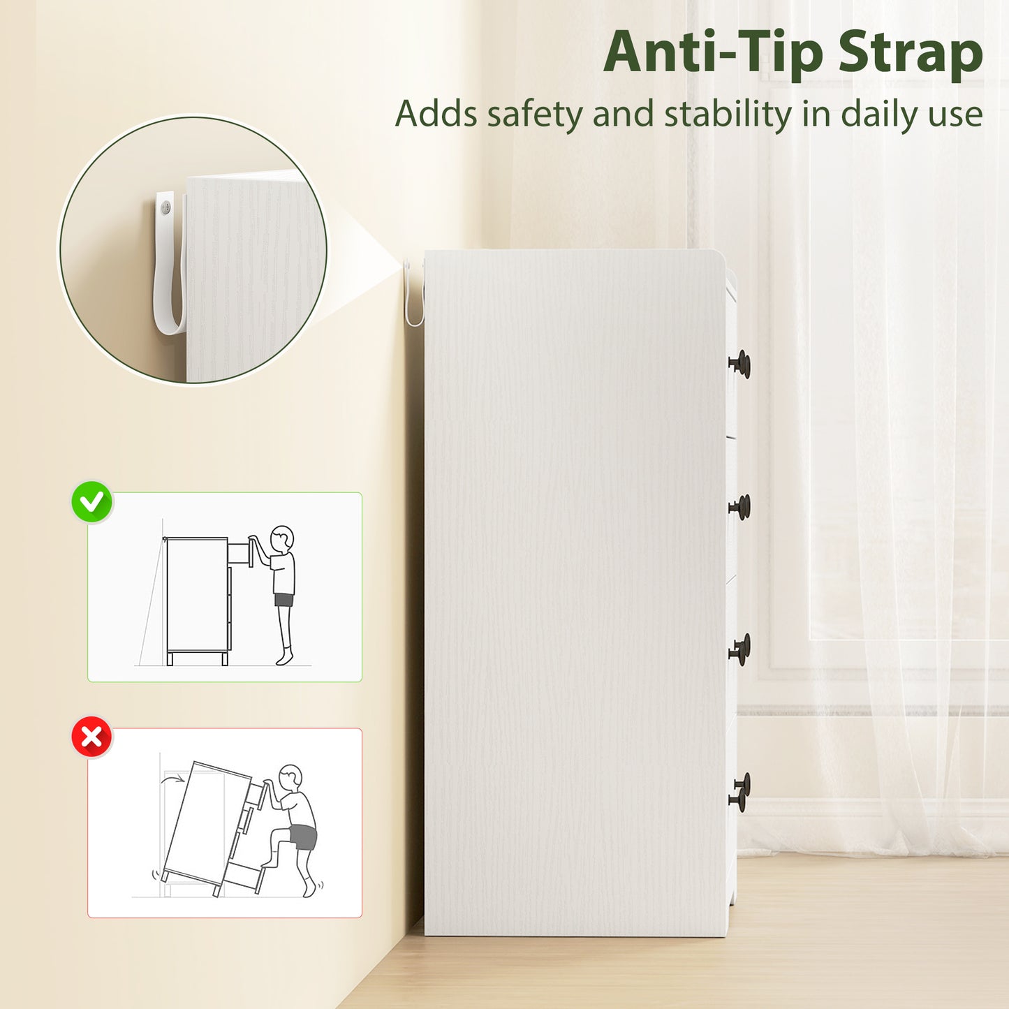 HOMCOM 4 Drawer Chest of Drawers, Modern Dresser for Bedroom, Storage Cabinet for Living Room Entryway, White Wood Effect