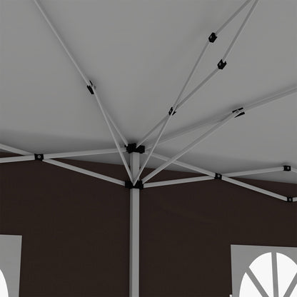 Outsunny 3 x 6 m Pop Up Gazebo with Sides and Windows, Height Adjustable Wedding Camping Party Tent Canopy Marquee with Storage Bag for Garden, Event, Brown