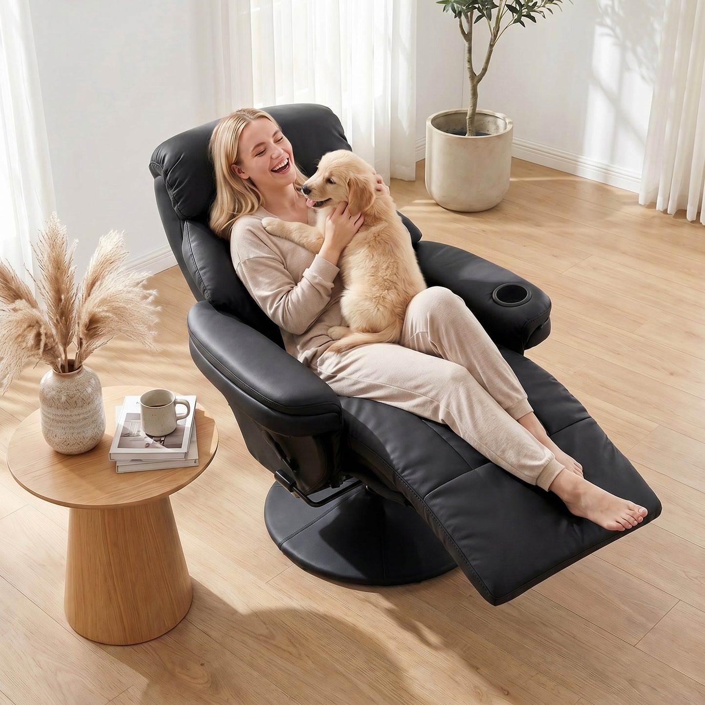 HOMCOM Upholstered Reclining Armchair, Manual Recliner Chair with Footrest and Adjustable Backrest, Black