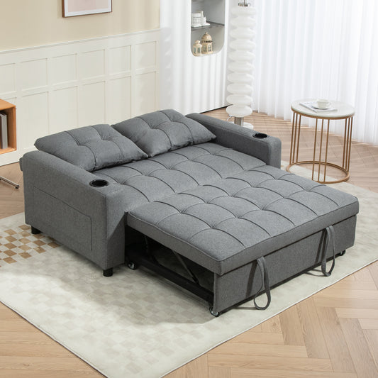 HOMCOM 2 Seater Sofa Bed Pull-Out Sofa Bed for Small Space - Charcoal Grey