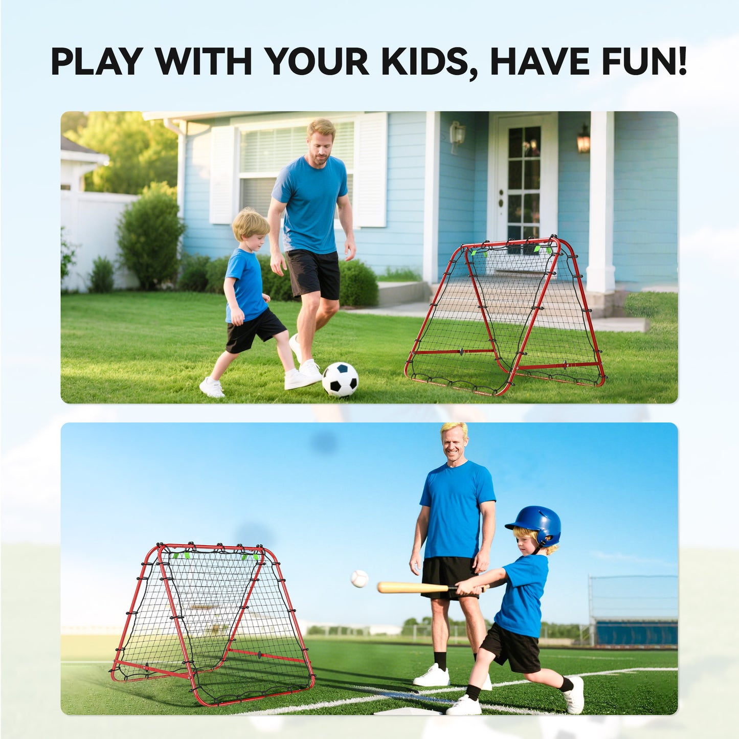 HOMCOM Double Sided Football Rebounder Net, Football Rebound Goal with Five Adjustable Angles, Red