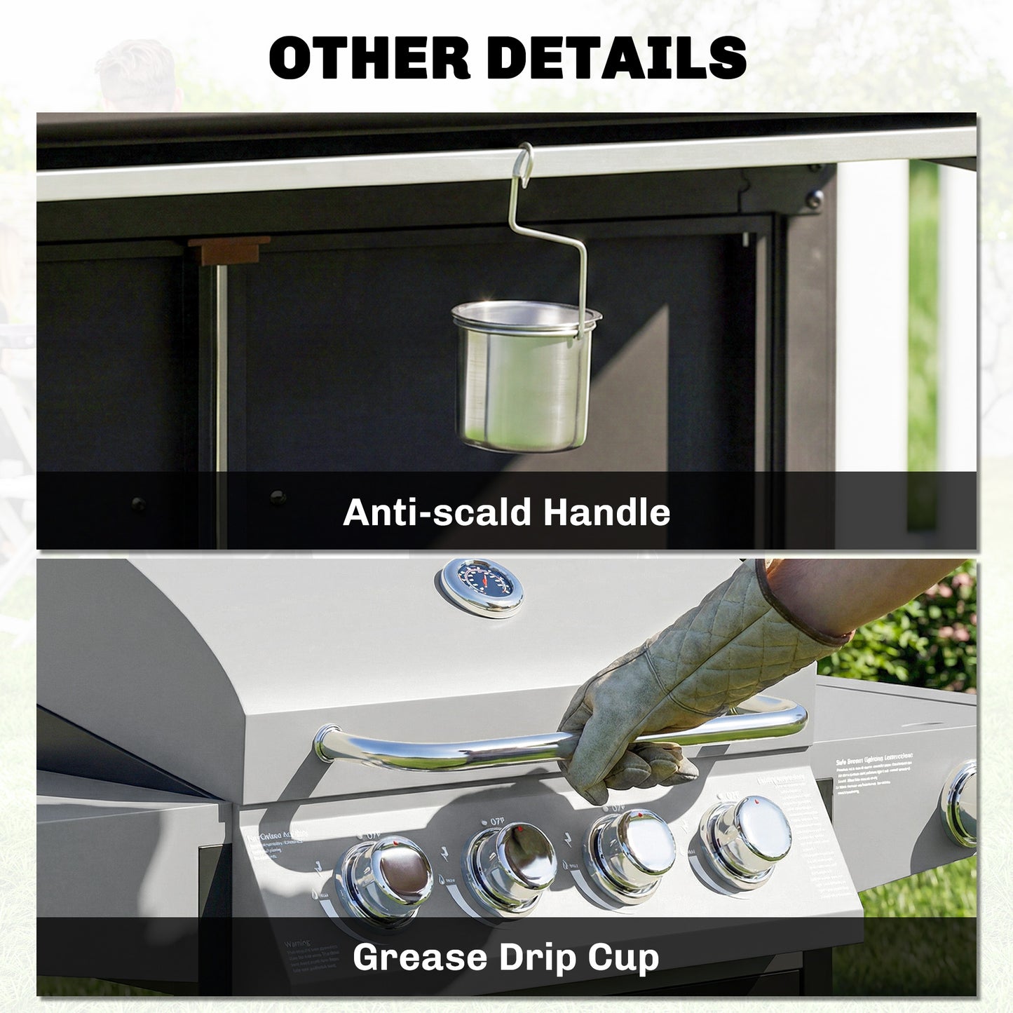 Outsunny 4+1 Burner Gas BBQ Grill with Side Burner, 14.5 kW Steel Portable Gas Barbecue Grill with Built-in Thermometer, Lid