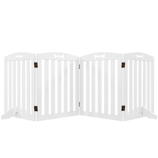 PawHut Wooden Dog Gate, Freestanding Pet Gate with Support Feet for Doorways, Hallways, Stairs, 207.5L x 61H cm, White