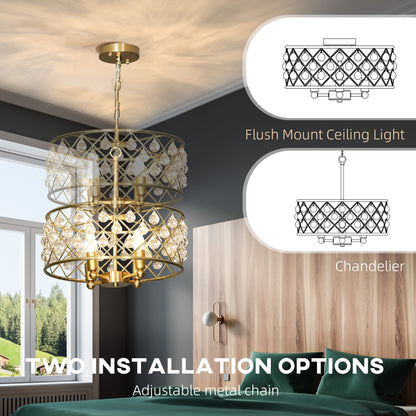 HOMCOM 51 Crystallite Four-Bulb Chandelier - Gold-Tone
