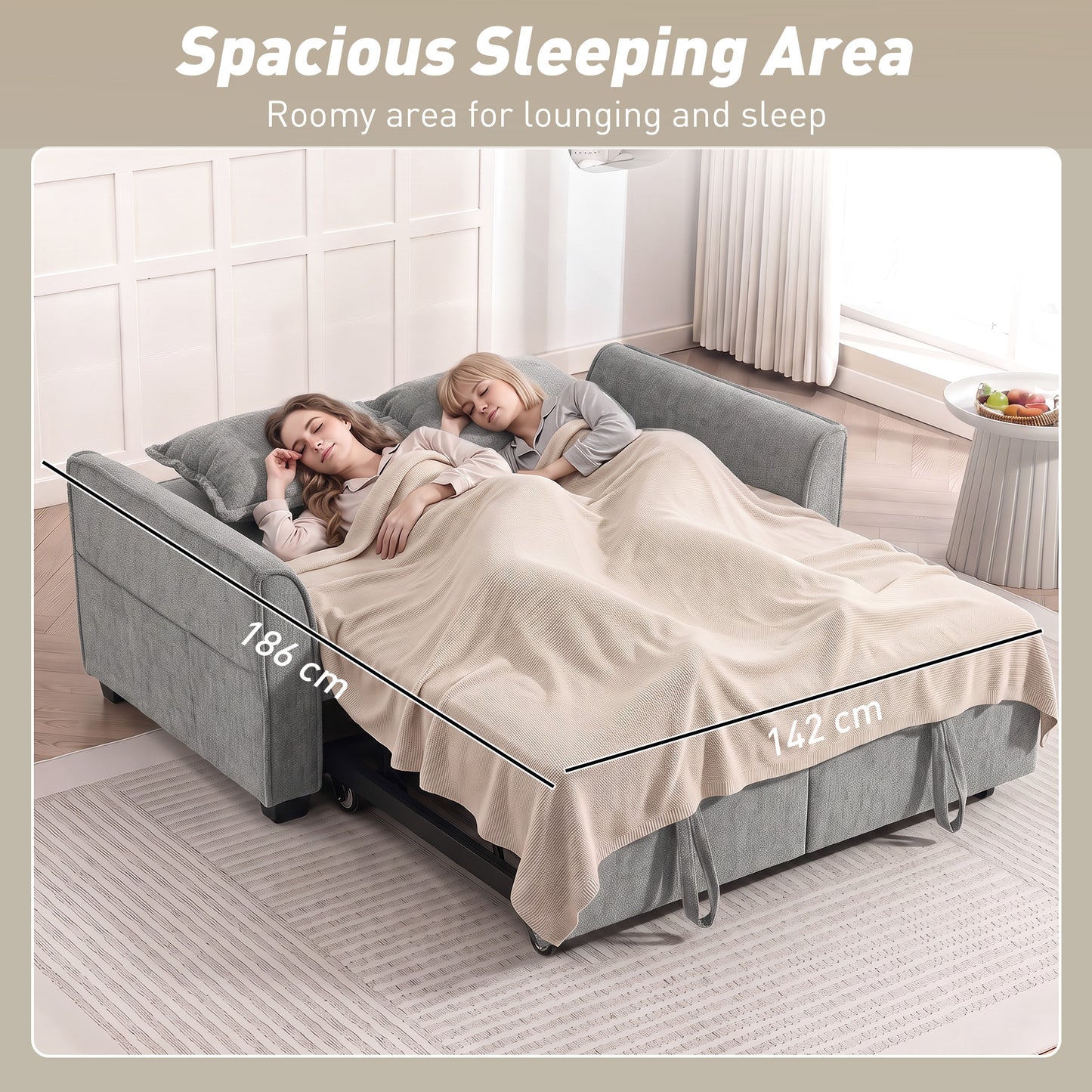 HOMCOM 2 Seater Sofa Bed, 4-in-1 L-Shaped Convertible Pull-Out Sleeper Sofa with Adjustable Backrest and Side Pockets, Grey