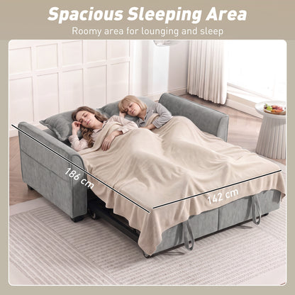 HOMCOM 2 Seater Sofa Bed, 4-in-1 L-Shaped Convertible Pull-Out Sleeper Sofa with Adjustable Backrest and Side Pockets, Grey