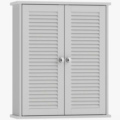 HOMCOM Bathroom Cabinet, Bathroom Wall Cabinet with Louvered Doors and Adjustable Shelf Storage for Kitchen, White