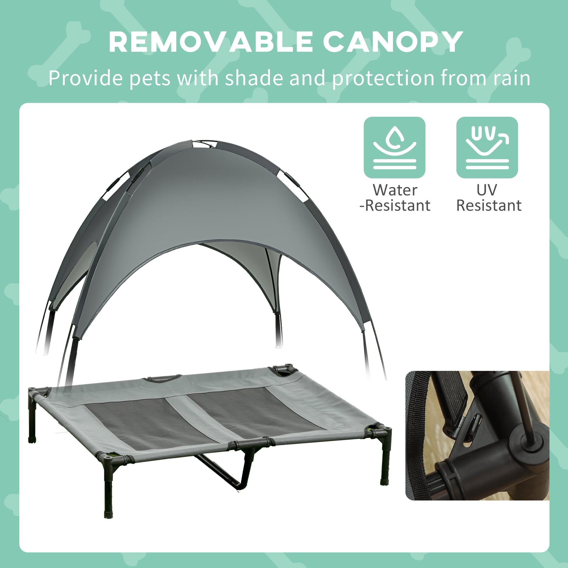 PawHut Outdoor Dog Bed with Removable Canopy, Portable Raised Dog Bed for Camping, Garden & Beach, Water-Resistant UV-Protection Mesh Pet Cot Sun Lounger, for Large Pets, 92 x 76 x 90 cm, Grey--ChewyGames-ChewyGames