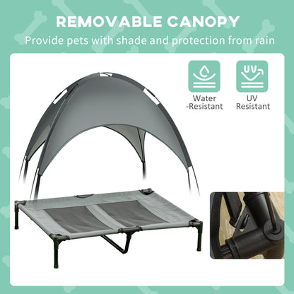 PawHut Outdoor Dog Bed with Removable Canopy, Portable Raised Dog Bed for Camping, Garden & Beach, Water-Resistant UV-Protection Mesh Pet Cot Sun Lounger, for Large Pets, 92 x 76 x 90 cm, Grey--ChewyGames-ChewyGames