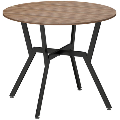 HOMCOM Dining Table, Round Kitchen Table with Black Legs, Anti-slip Foot Pads for Living Room, Dining Room 90 x 76 cm, Brown