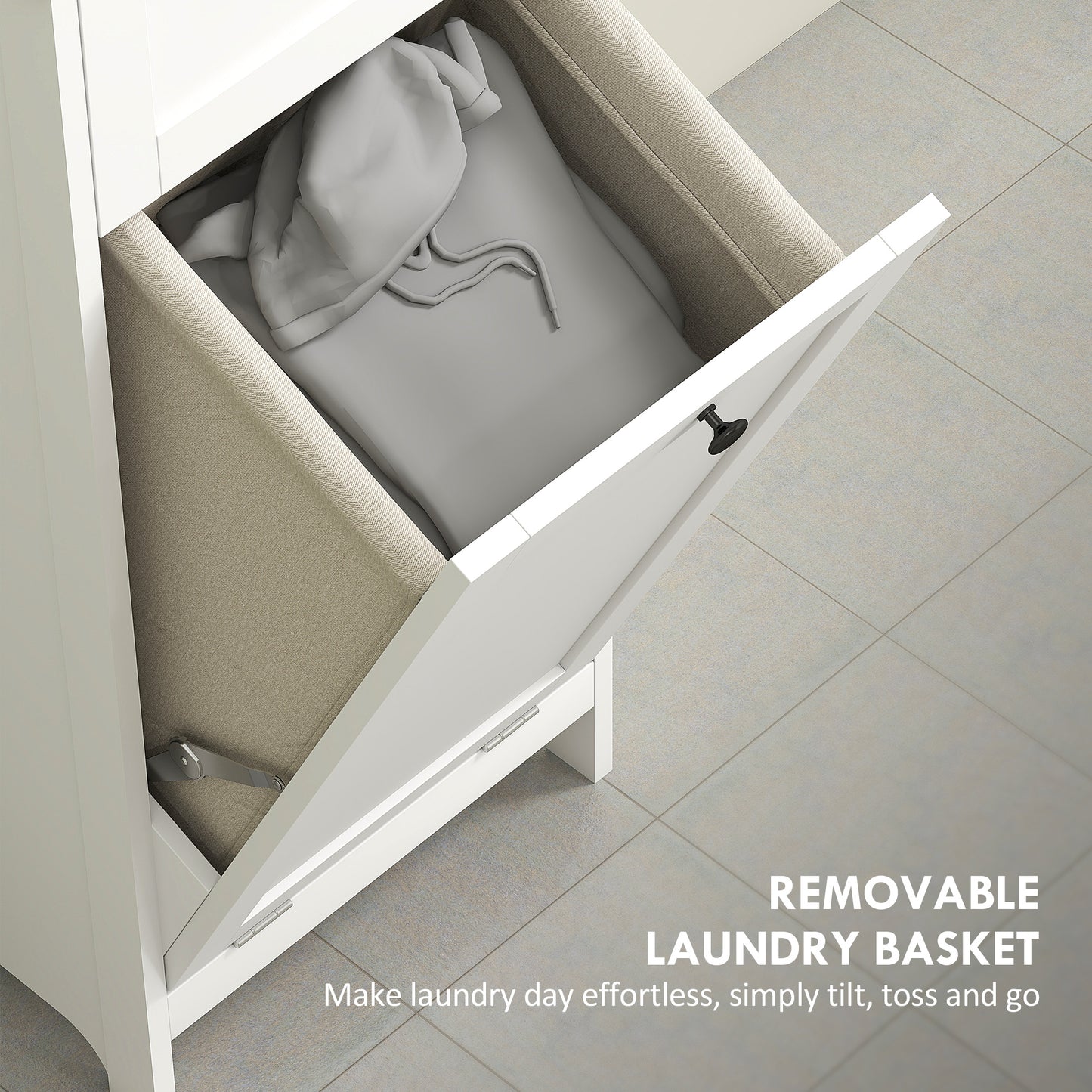 HOMCOM Tall Bathroom Cabinet, with Laundry Basket - White