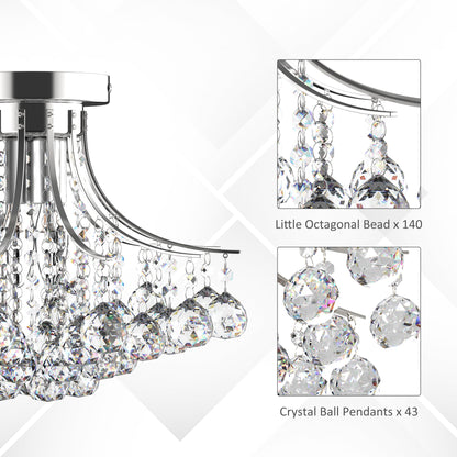 HOMCOM Crystal Chandeliers, 40cm K9 Droplets Ceiling Light with 3 E14 Bulb Base, Pendant Lights for Living Room, Bedroom, Dining Room, Hallway, Kitchen