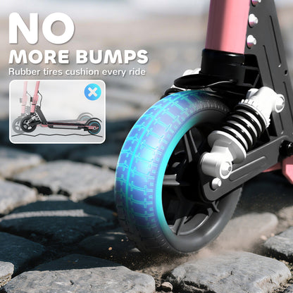 SPORTNOW Folding Electric Scooter for Kids, with Dual Brakes, Front Suspension, LED Colourful Lights, Pink